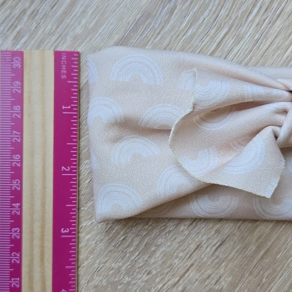 Retro Rainbow Knotted Headband Neutral Boho Beige Hair Wrap Soft Stretch Top